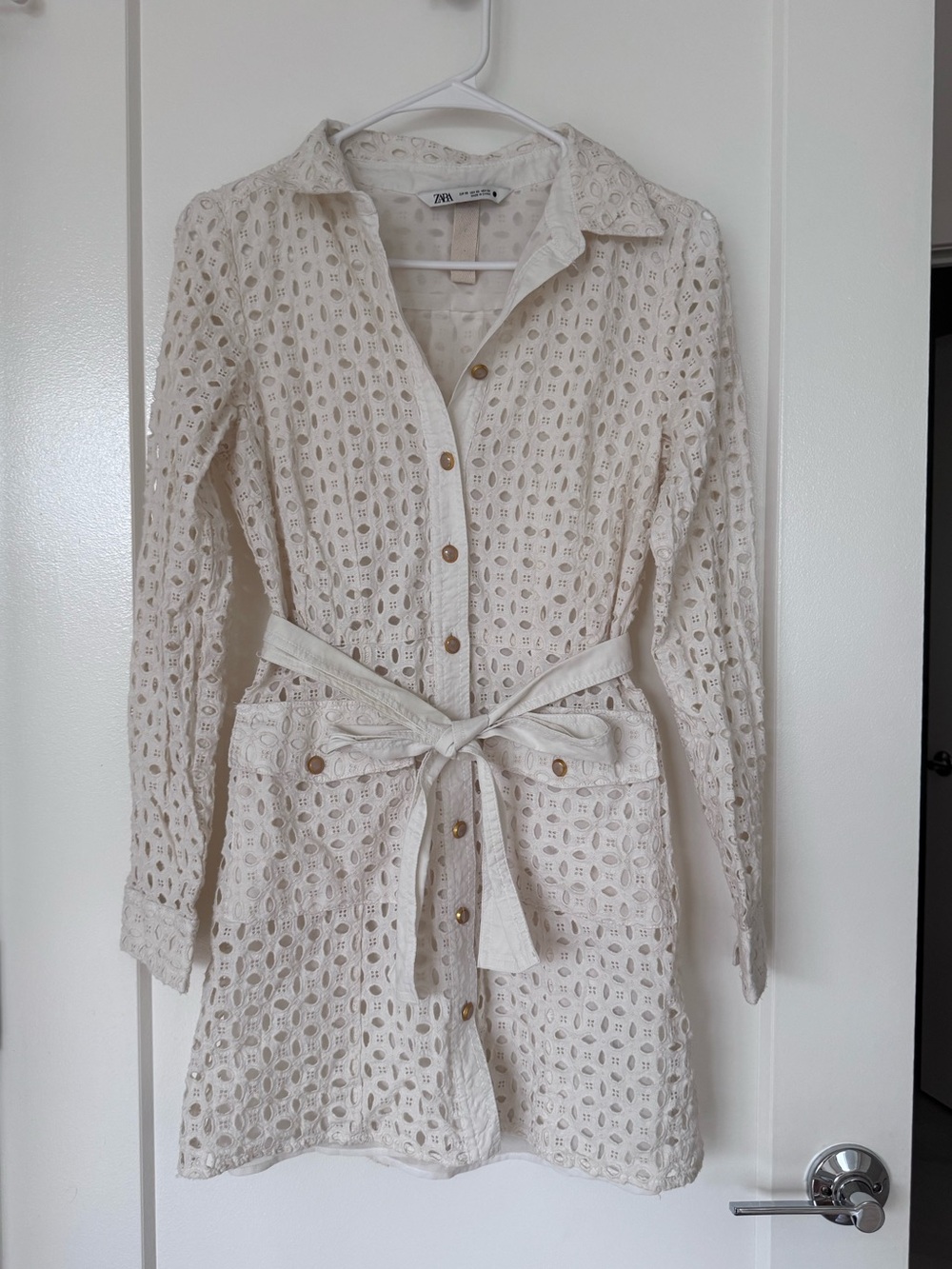Zara Eyelet Sleeved Mini Dress in White
